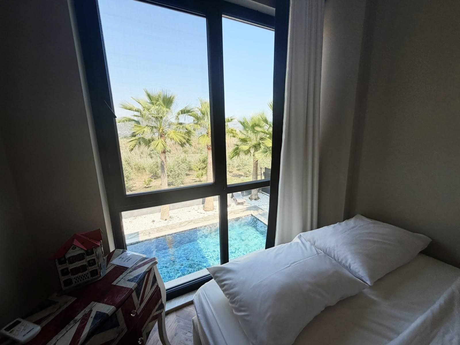Bedroom nook with pool view