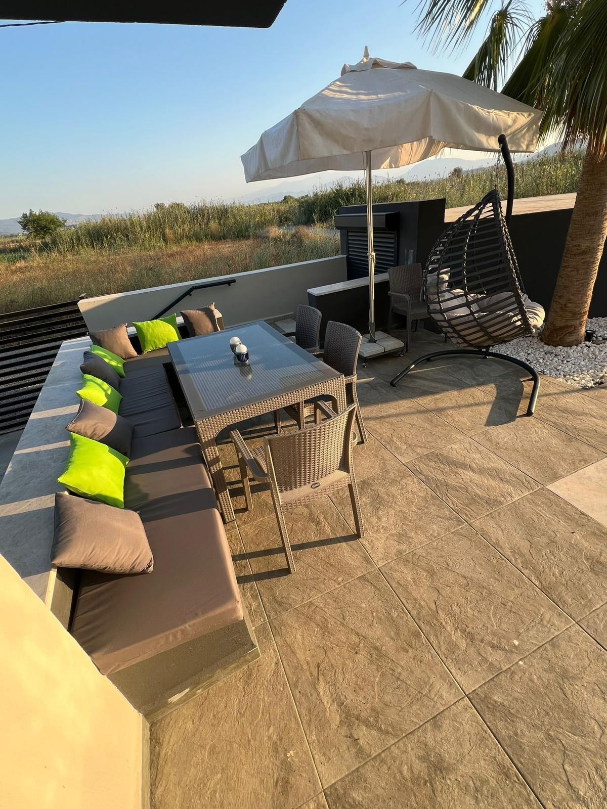 Terrace lounge at golden hour